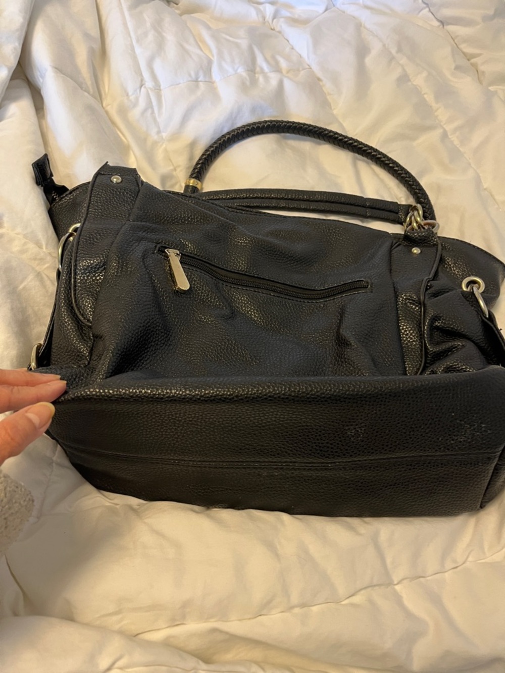 Studded Black Leather Satchel Bag - Women - Picture 2 of 3